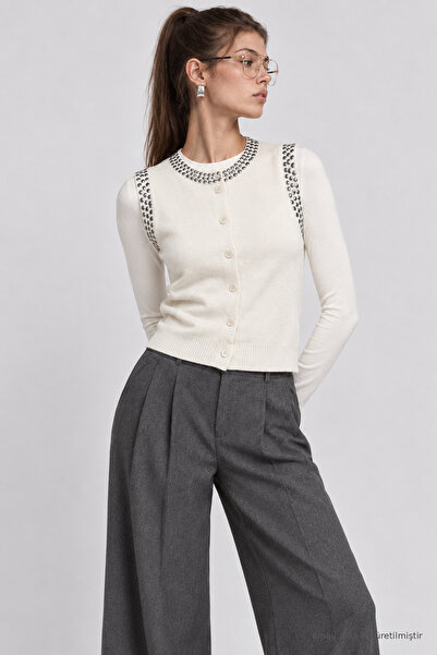 Lovelyİstanbul Staple Detailed Knitwear Vest 4391 Lki̇0073 Ecru
