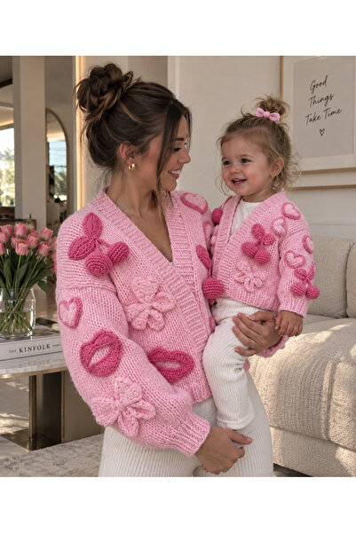 tce the charme elegant el örgüsü anne kız ceket takım (üründe sadece bebek be...