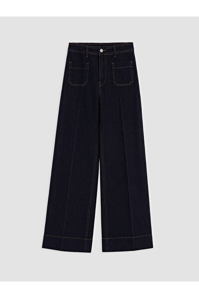 LC Waikiki Alita City Lcw Modest Indigo Denim Straight Wideleg High Waist Wid...