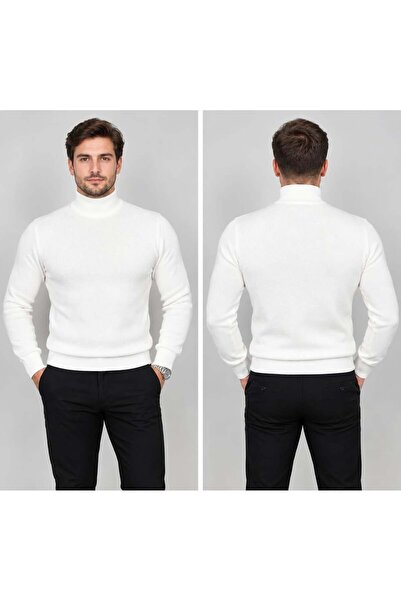 Yarım Boğazlı Triko Sweatshirt - BEYAZ ST-502