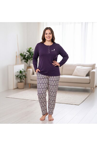 REN Women's Purple 100% Cotton Tok Fabric Oversize Comfortable Fit Pajama Set