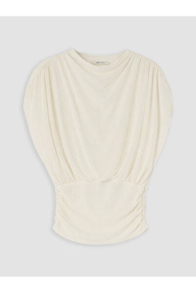 LC Waikiki Özmarka New Season Ecru Draped Collar Gathered Blouse