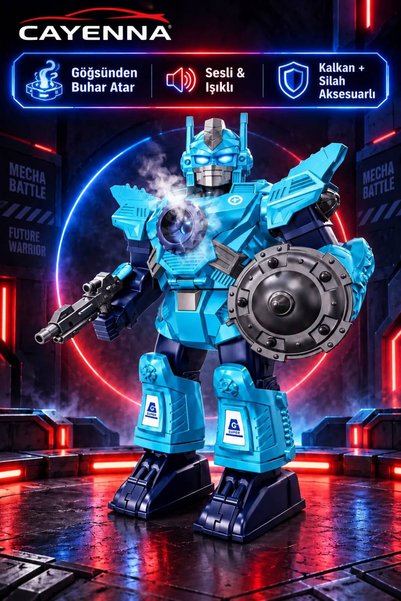 cayenna Kalkanlı ve Silahlı Işıklı Sesli Robot Oyuncak – Göğüsten Buhar Efekt...