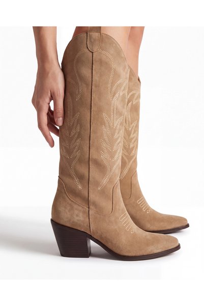Tibu Ayakkabı Women's Mink Suede Embroidered Western Adalina Cowboy Boots