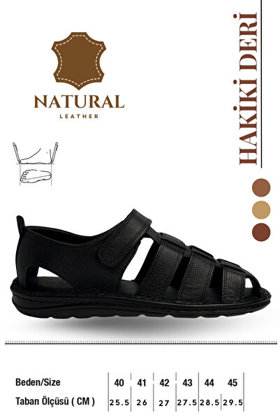 Moda Anna 100% Genuine Leather Closed Toe Men's Sandals Syringe Black