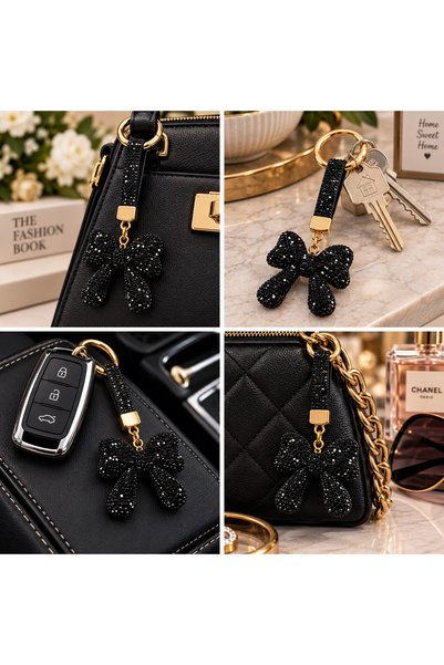 EFEAKS Women's Special Black Crystal Stone Bow Figure Keychain – Stylish and Decorative Key Accessory