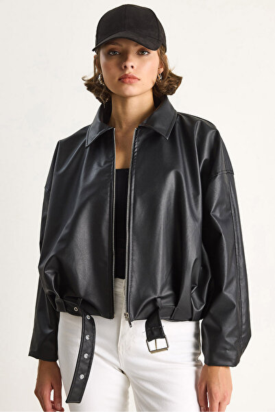 Bianco Lucci Kadın Oversize Tokalı Deri Ceket 3137 60284058