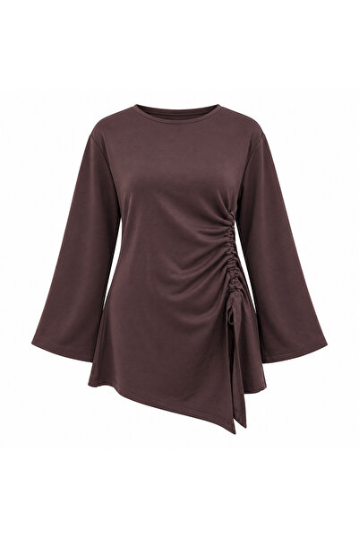 peri tower Women's Modal Fabric Side Gathered Asymmetrical Tunic with Tie Det...
