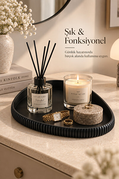 Novori Design Dekoratif Tepsi, Yuvarlak Sunum Tabağı, Sunumluk, Stand, Banyo,...