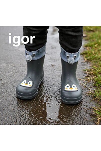 IGOR mendi pinguino unisex çocuk gri yağmur botu , yağmur çizmesi , kaymaz ta...