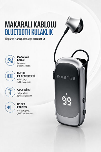 Kensa Makaralı Kulaklık Bluetooth 6.0 | 20 Saat Konuşma | Dijital Ekran | Tit...