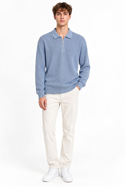 ribana Polo Collar Zippered Long Sleeve Men's Sweater 102101