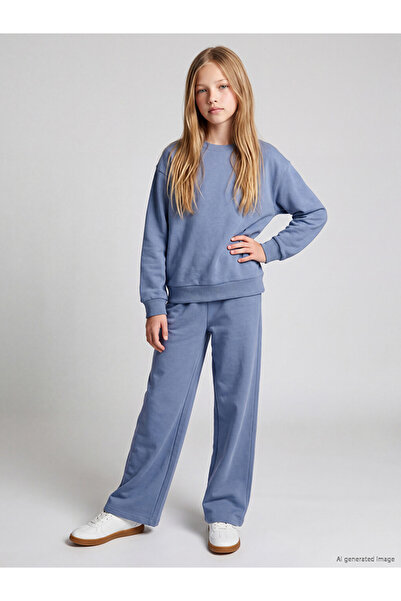 LC Waikiki Özmarka New Season Blue Crew Neck Girls' Tracksuit Set