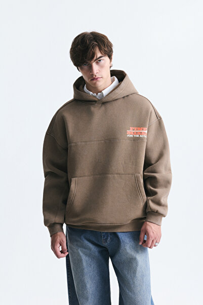 VAMOSCLO Oversize Yıkamalı Kapüşonlu Sweatshirt