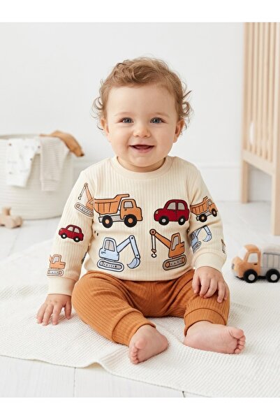 erkek çocuk iş makinası desenli 2'li pijama takımı