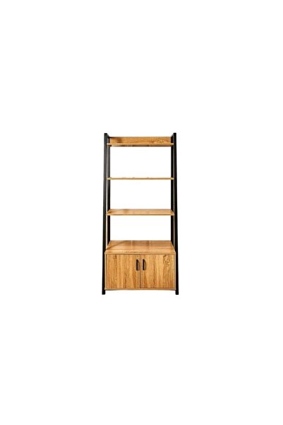 Home Deco Factory Μεταλλική Βιβλιοθήκη, Μπουφές με 3 Ξύλινα Ράφια και 1 Ντουλ...