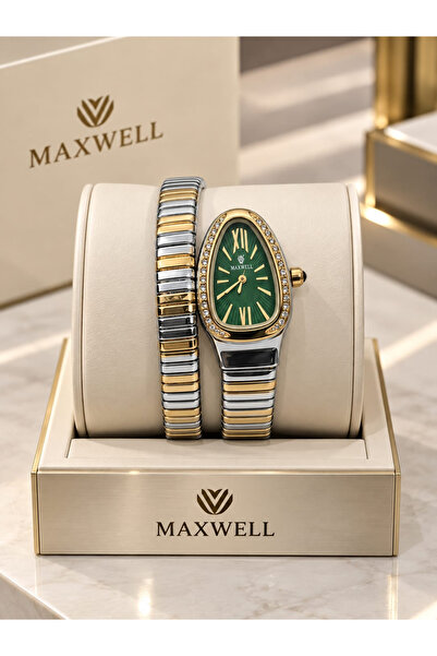 Maxwell ساعة يد نسائية ثنائية اللون بمينا خضراء وسوار معدني ملتف Women's Two-...