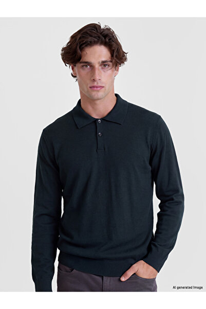 LC Waikiki Ozmarka New Season Green Polo Collar Men's Knitwear Sweater
