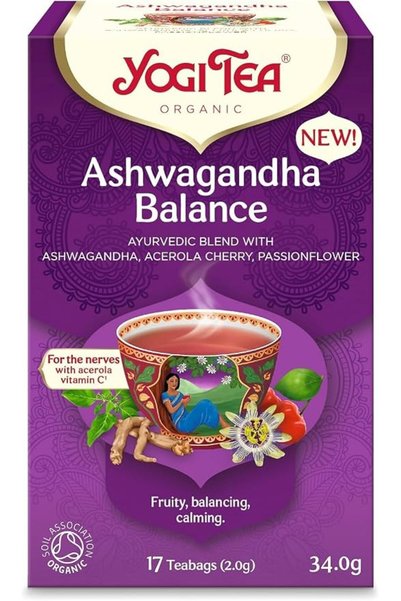 Yogi Tea شاي عشبي اشواغاندا بالانس، مزيج من كرز الاسيرولا وزهرة الآلام (الباش...