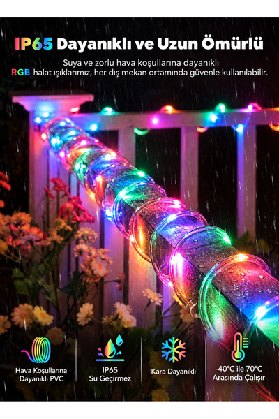 ROBEVE Güneş Enerjili Solar LED Halat Işık RGB Led Işık Yılbaşı Işık 10 Metre – Suya Dayanıklı 8 Modlu Dış Mekan İç Mekan Bahçe Balkon Teras Ağaç Dekoratif Hortum Aydınlatma Yılbaşı Işığı