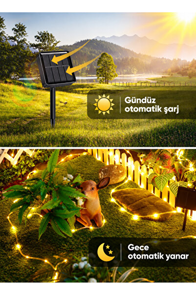 ROBEVE Güneş Enerjili Solar LED Halat Işık Gün Işığı Led Işık Yılbaşı Işık 10 Metre – Suya Dayanıklı 8 Modlu Dış Mekan İç Mekan Bahçe Balkon Teras Ağaç Dekoratif Hortum Aydınlatma Yılbaşı Işığı