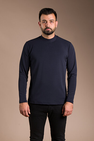 ZEKİ ÖZER Men's Dark Blue Half-Neck Soft Sweatshirt