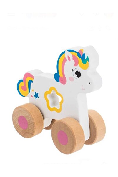 OEM Unicorn din Lemn Alb Roz Stea cu 4 Roti