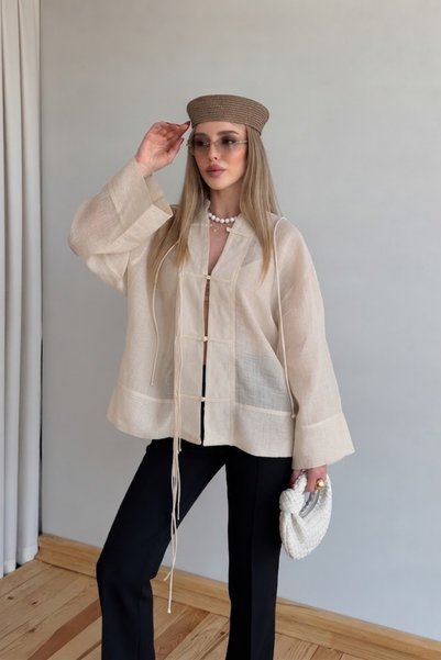 QBZ Chinese Button-Detail Kimono Shirt