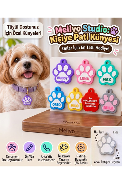 Kişiye Özel İsimli Pati Evcil Hayvan Künyesi 3D Çift Renk Kedi Köpek Tasma ucu İsimliği