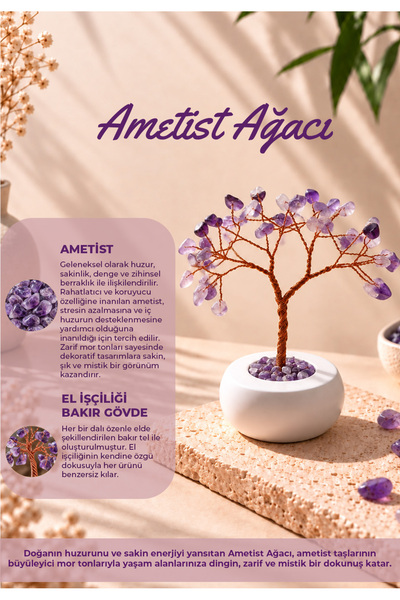 ITM Ametist “Sinir & Stres Taşı” Doğal Taş Dekor | El Yapımı Tel Ağaç Dekorat...