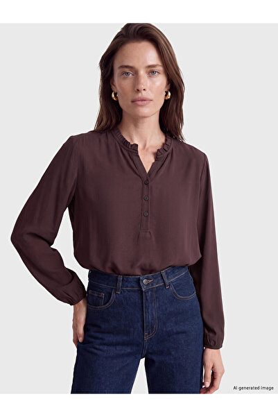 LC Waikiki Vizyon New Season Burgundy Ruffled Collar Blouse