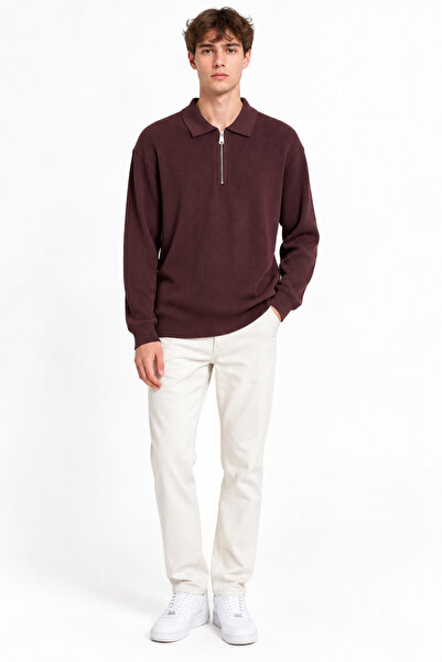 ribana Polo Collar Zippered Long Sleeve Men's Sweater 102101
