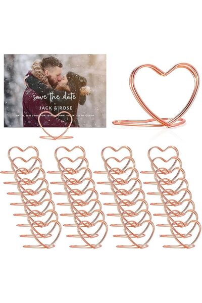 Yelajoy 32Pcs Heart Shape Table Number Holders, Rose Gold Carbon Steel Mini P...