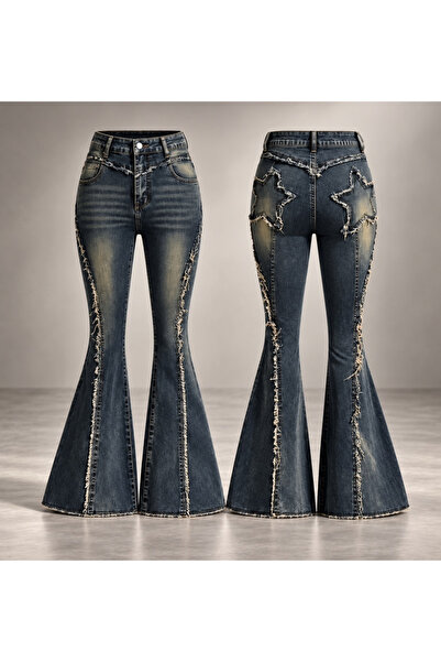 DEEFWEAR Star Design Spanish Flare Retro Jean Trousers