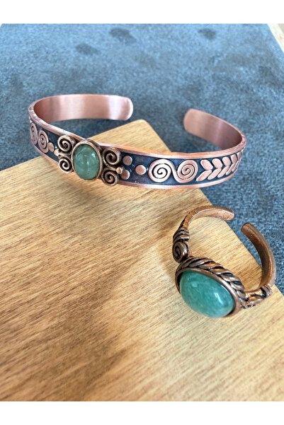 Rupen Kraft Real Copper Ring Bracelet with Natural Stones, Handcrafted Copper...