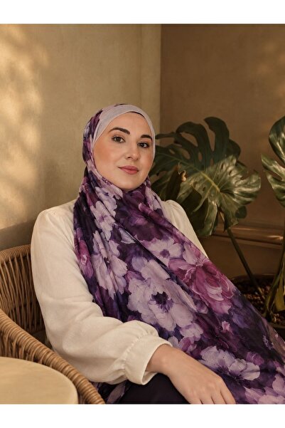 Kadın Floral / Çiçek Desenli Bambu Kraş Şal
