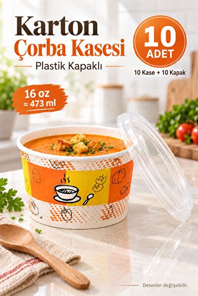 Ezupack 10 Adet Kapaklı Karton Kase Çorba Salata Aşure Yemek Kasesi Piknik Ta...