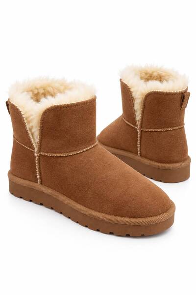 derim shoes Kadın Taba Kısa Kürklü Süet Bot – İçi Kürklü Kışlık Günlük Bot