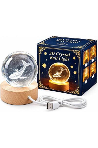 Generic 3D Crystal Ball Night Light with Wooden LED Base, Laser Engraved Glas...
