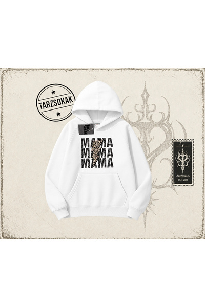 Tarzsokak Ženska majica s kapuljačom MamaMama, oversize, unisex, bela