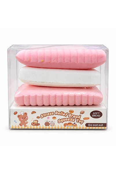 Generic Brand Jucărie antistres Squishy Biscuit sandwich oval, roz și alb