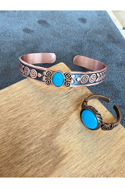 Rupen Kraft Copper Ring Bracelet with Natural Stones, Handcrafted Copper Set,...