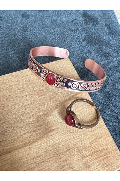Rupen Kraft Pure Copper Ring Bracelet with Natural Stone Handcrafted Copper S...