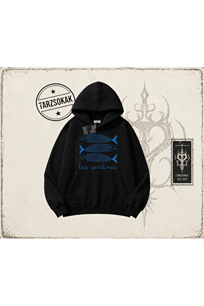 Tarzsokak Unisex Les Sardines Oversize unisex dukserica sa kapuljačom, bela