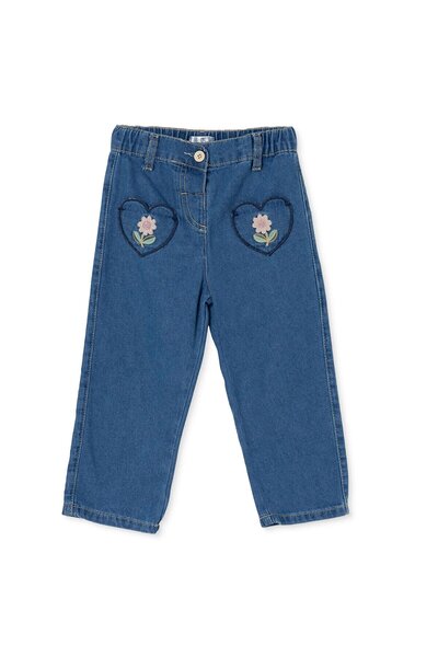 ebebek Hello Baby HelloBaby Kız Bebek Denim Pantolon Çiçek Baskılı Düğmeli Reçme