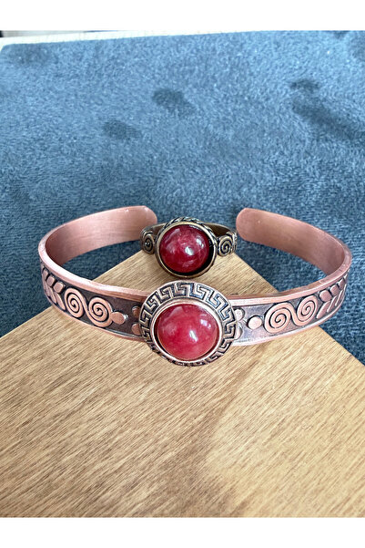 Rupen Kraft Copper Ring Bracelet with Natural Stones, Handcrafted Copper Set,...