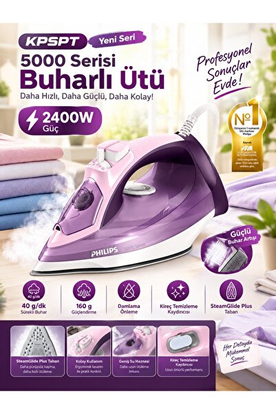 Philips KPSPT Yeni Seri Ürün 5000 Serisi Buharlı Ütü - 2400W Güç, SteamGlide ...