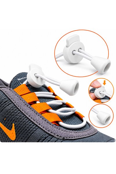 AiryFooT Akıllı Kilitli Elastik Ayakkabı Bağcığı Lastik Bağcık 100 cm (Beyaz)