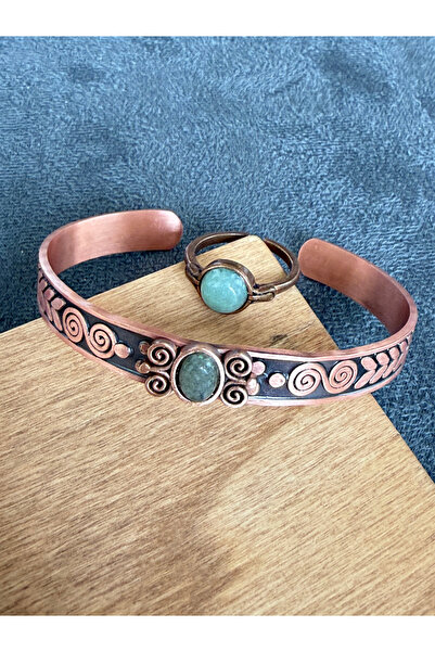 Rupen Kraft Pure Copper Ring Bracelet with Natural Stones Handcrafted Copper ...