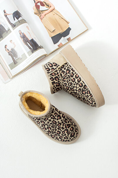starmarj Women's Beige Leopard Winter Boots Ultra High Sole Warm Comfortable ...